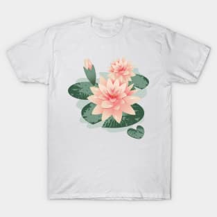 Water lily flowers with bud in water lily pond T-Shirt